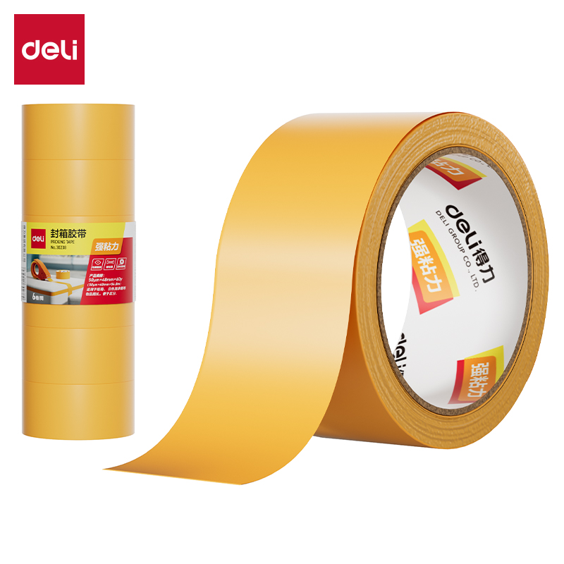 得力30238米黃封箱膠帶48mm*60y*50um(米黃色)(6卷/筒)
