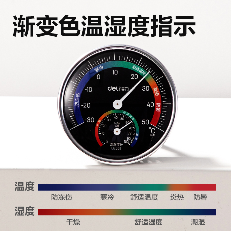 得力LE558機械式溫濕度計(黑)(臺)