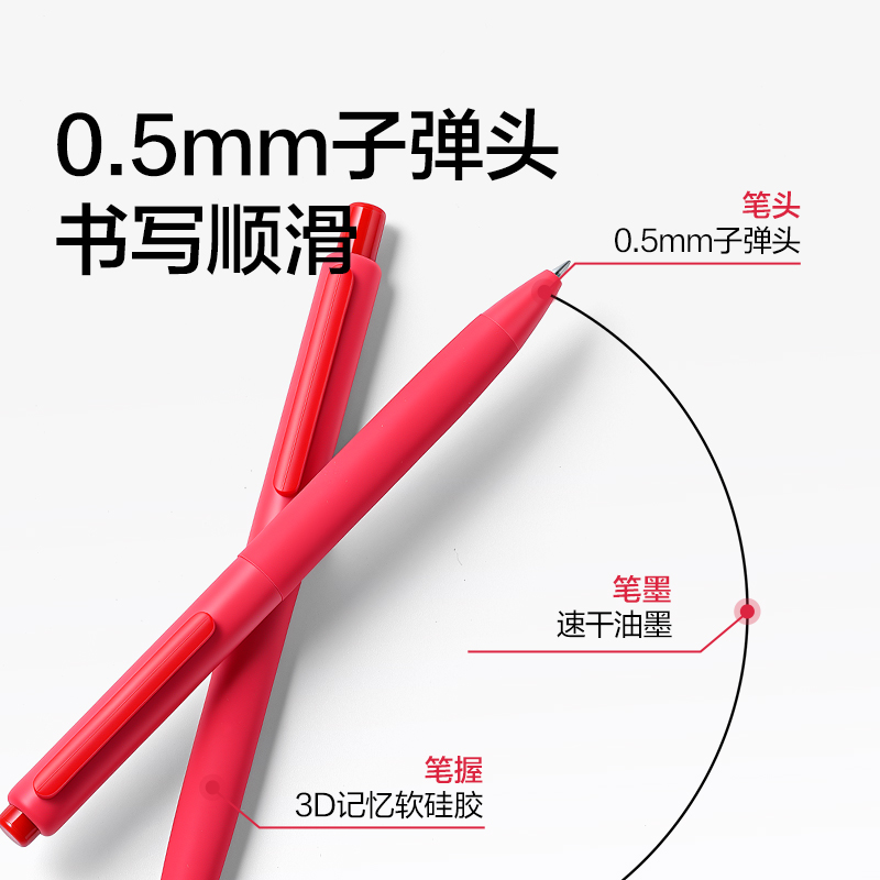 紐賽NS985-7速干按動中性筆0.5mm子彈頭(紅)(3支/盒)