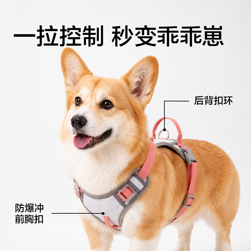 得力Bembam_BM507_S碼H型胸背牽引繩(灰)(個)
