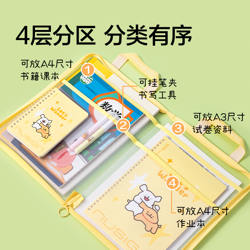 紐賽NS1351-D線條小狗_A3型可平攤學(xué)科拉鏈袋（綠）（個）